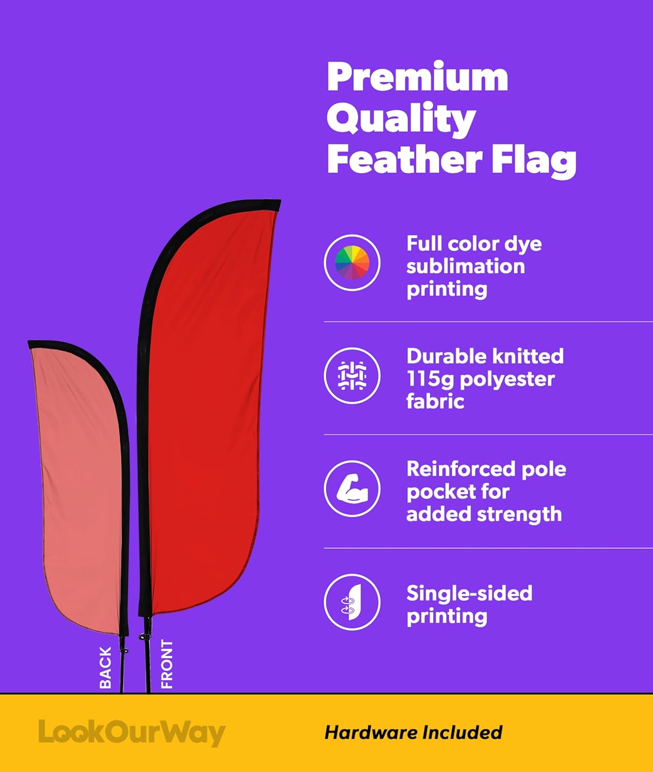 LookOurWay Feather Flag Pole Kit 3-Pack Bundle - 7ft Tall Advertising Banners with Poles and Ground Spikes Solid Color Red