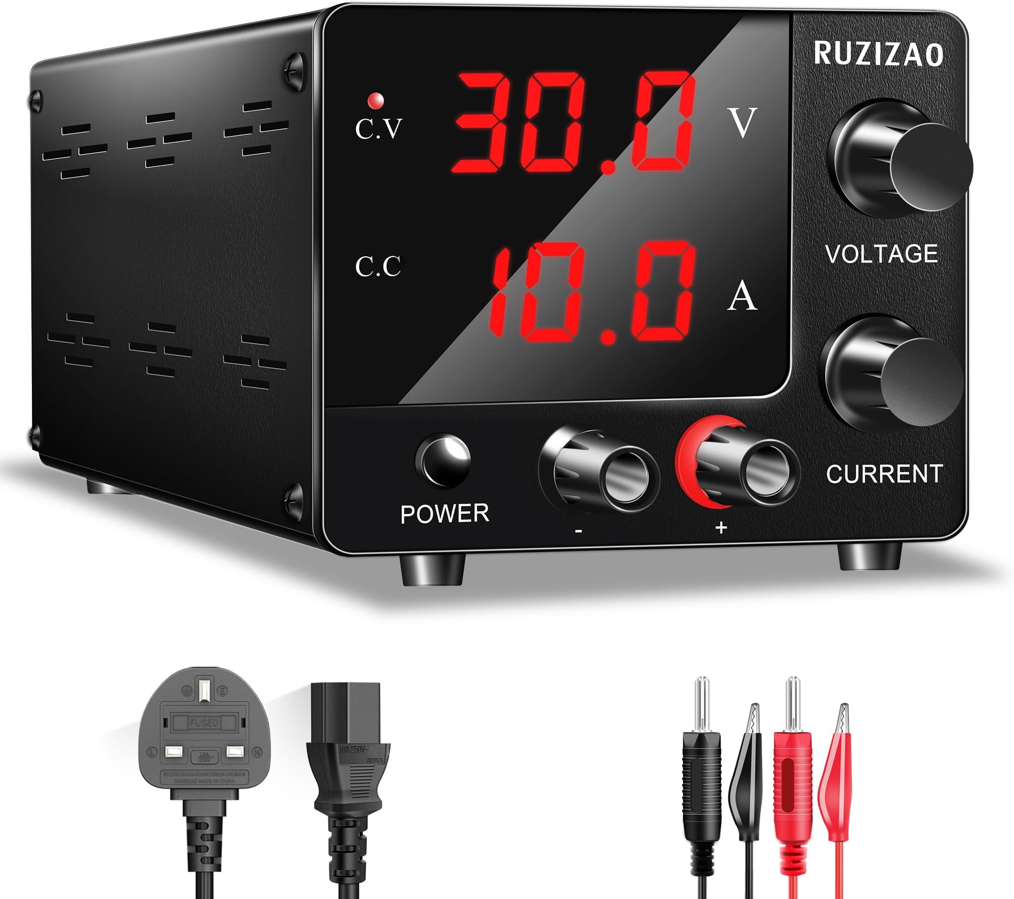 Bench Power Supply Variable 0~30V 0~10A 150W Fixed, 3-Digits LED Display Current and Voltage Adjustable Encoder DC Industrial Regulated DC Power Supply 15V 10A/30V 5A,Electroplating DIY etc.