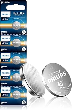 PHILIPS CR1632 3V Lithium Coin Cell Battery 5 Pack, Long Lasting Power, Child Safety Packaging, for Car Key Battery, Fitness Trackers, Sensors, Monitors, Optics