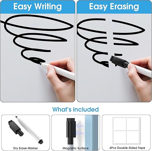 Vista 12 de MaxGear Pizarra pequeña de borrado en seco, pizarra blanca colgante de doble cara de 14 x 11 pulgadas para pared, mini pizarra blanca con 3 Blanco