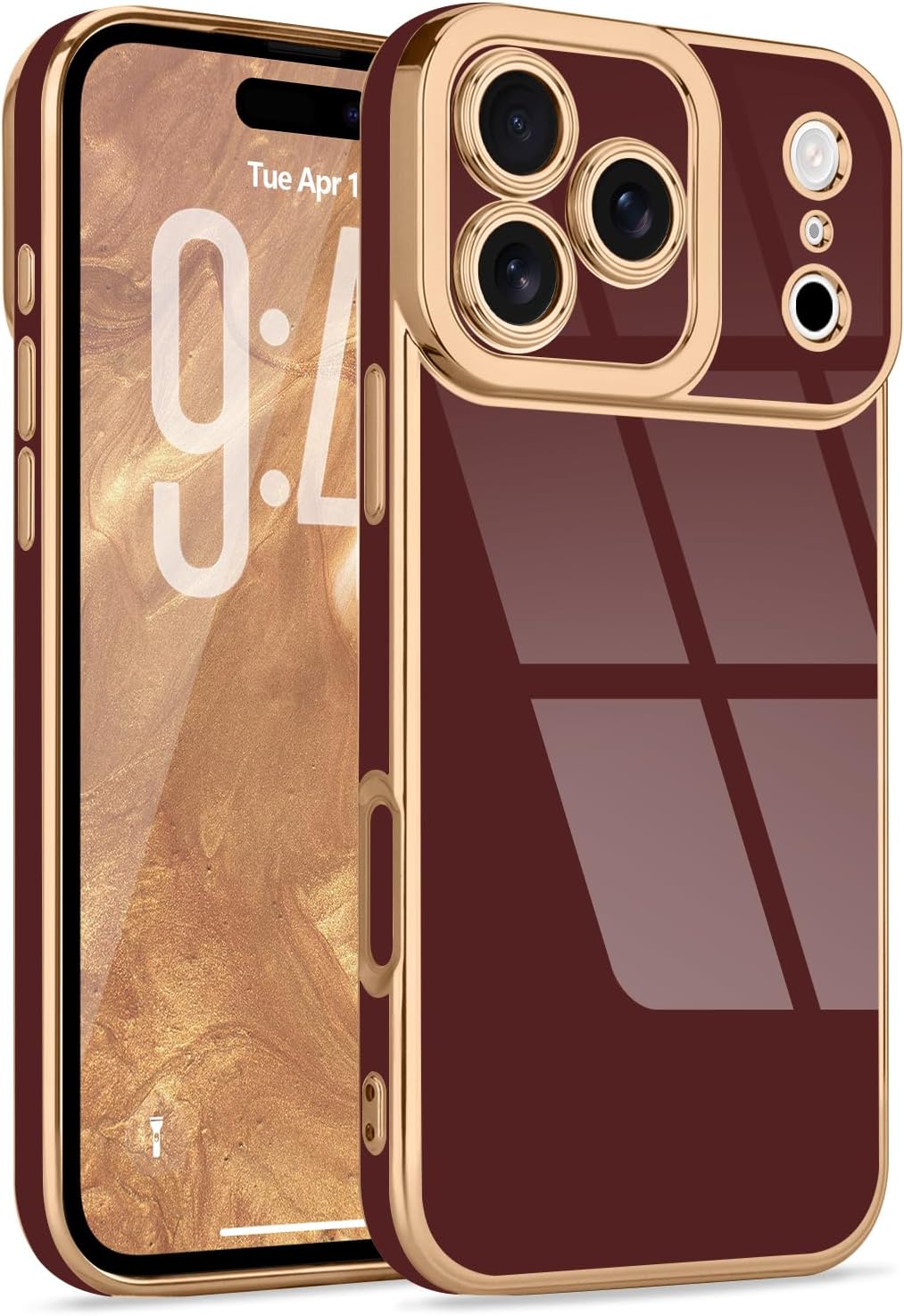 Lafunda Designed for iPhone 17 Pro Max Case Cute, Luxury Plating Case for Women Girls Gold Edge TPU Bumper Cover with Camera Protection Shockproof Silicone Phone Case for iPhone 17 Pro Max, Burgundy