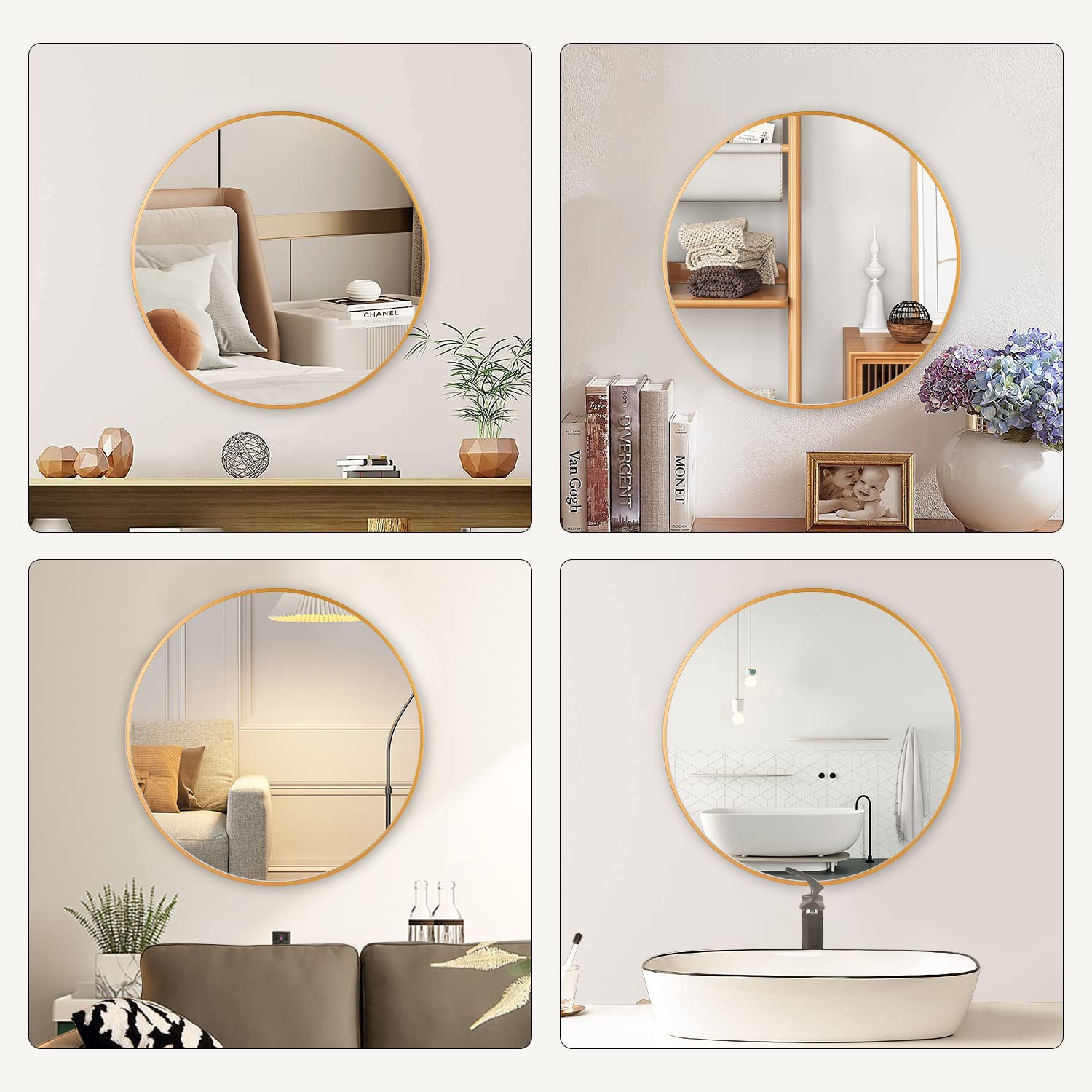 Arcus Home Gold Circle Mirror, 26 Inch Round Wall Mirror, Gold Metal Framed Round Mirror for Entryways, Vanity, Bathroom, Living Room, Bedroom