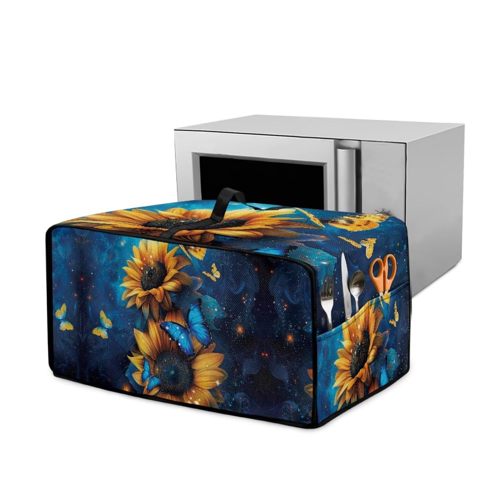 Mintulipy Sunflower Butterfly Toaster Cover Bread Maker Dust Cover Multiple Pockets Waterproof Anti Greasy Bread Machine Covers Small Kitchen Appliance Home Decor