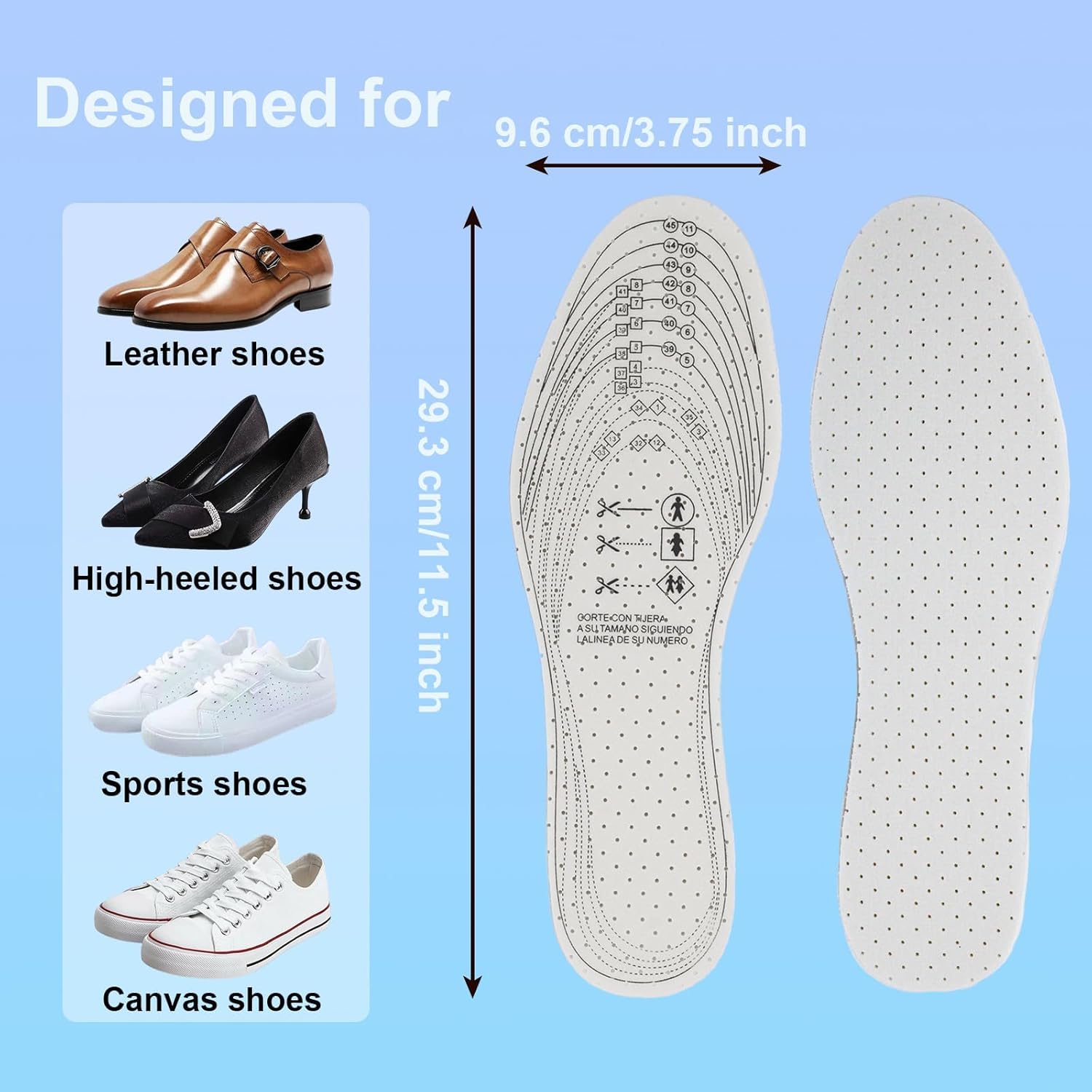 6 Pairs Unisex Breathable Shoe Insoles Inserts Double Layer Latex Foam Perforated Insole Cushioning Walking Comfort Replaceable Insoles for Men 5-11 Woman 2-8(Black, White, Brown) - Image 4