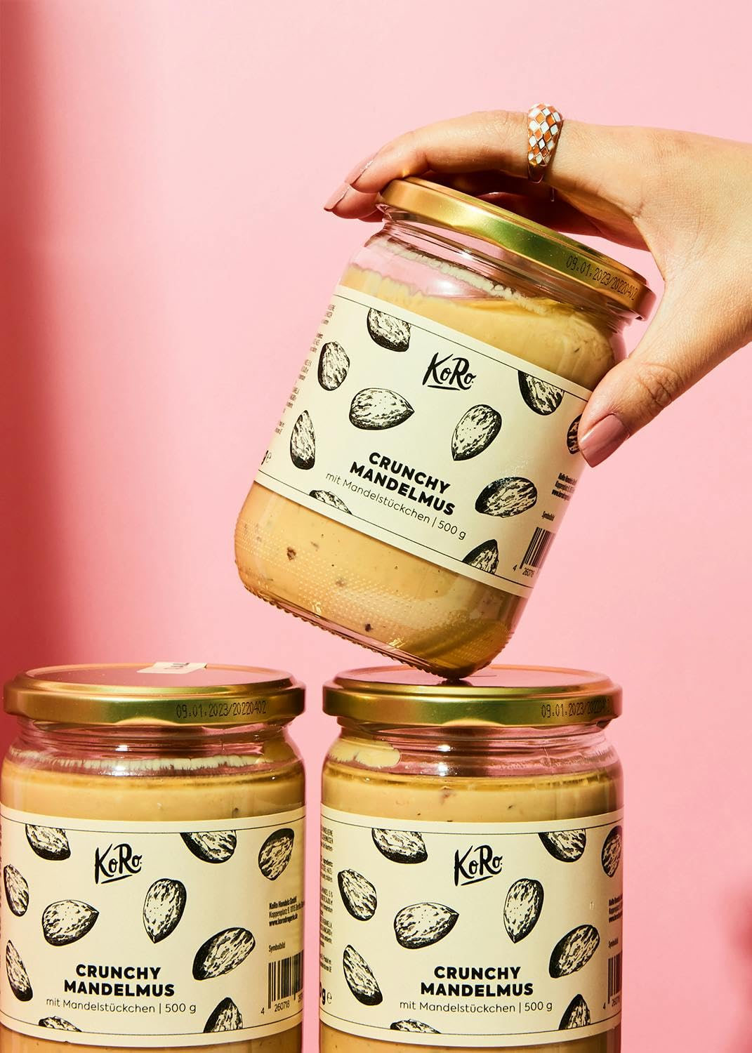 KoRo - Crema di mandorle croccanti | 500 g - Densa crema con pezzi di mandorle tostate - Fonte di proteine vegetali - Perfetto come topping croccante o spalmabile - Senza additivi