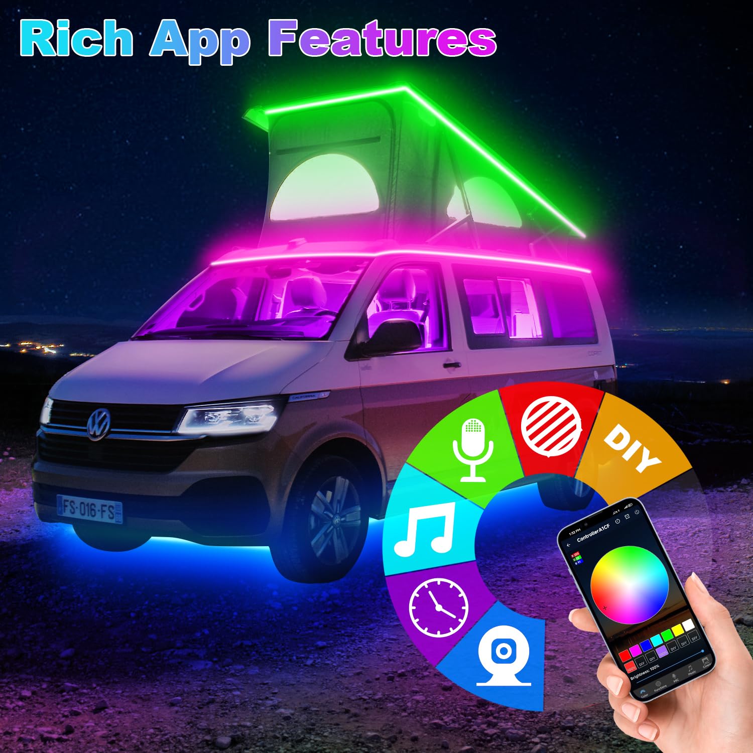 Snapklik.com : TENDIST RV Awning Led Lights Strip, 12V RGB Camper ...