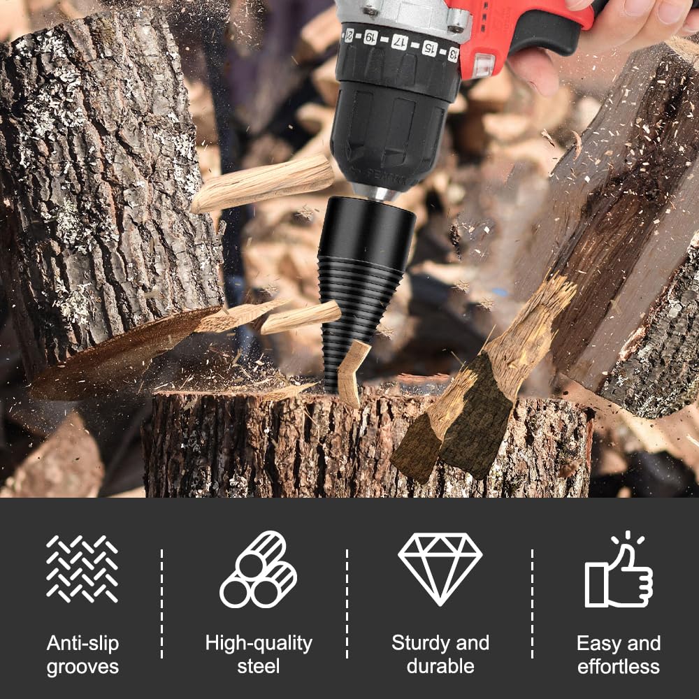 Foret de Fendage de Bois, 32 mm + 42 mm Fendeur de Bûches électrique avec 5 Poignées, Foret à Bois de Chauffage pour Fendeuse de Bois, Fendeuse de Buches électrique pour Perceuse électrique