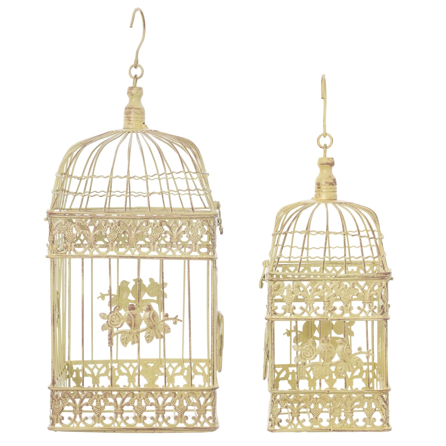 Cage à oiseaux décorative style colonial antique shabby rétro, style maison de campagne VK4RH-CR, Métal, Altgrün-gelbstich, Set M und L
