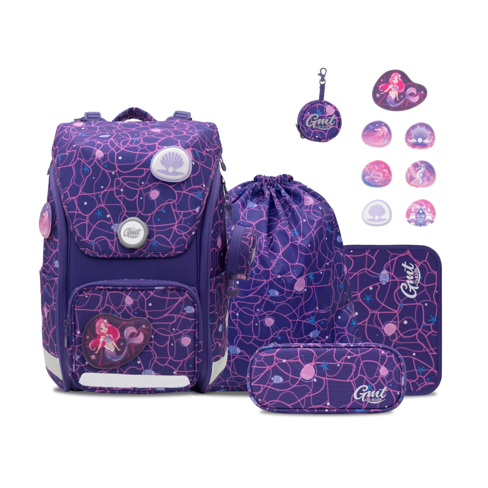 GMT for Kids Schulrucksack Set 6-teilig Ergonomische Volumen erweiterbar Schultasche Mädchen Junge Kinder Schulranzen Grundschule Einhorn Schultaschen 1-6. Klasse Rucksack 23 L