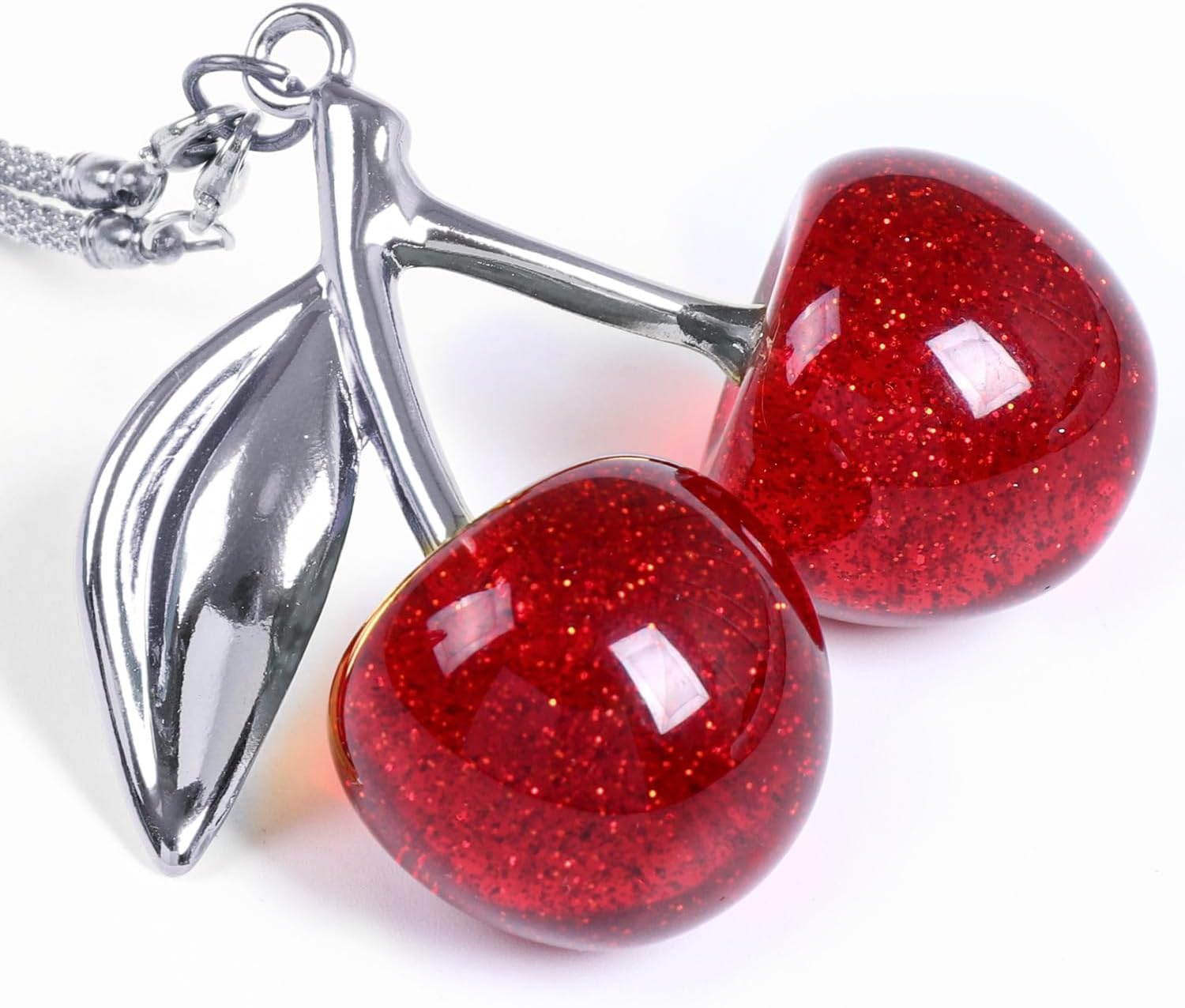 Briwill Cherry Rear View Mirror Charm, Cherry Car Accessories for Women,Silver&Red image 2