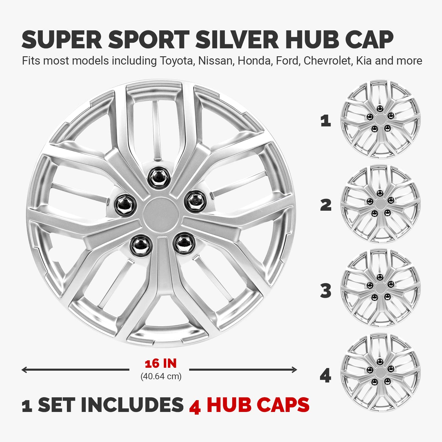 Wheel Covers Set of 4 4つのホイールカバー16" スパークルシルバーCK4Z1130Lの真のSET Genuine