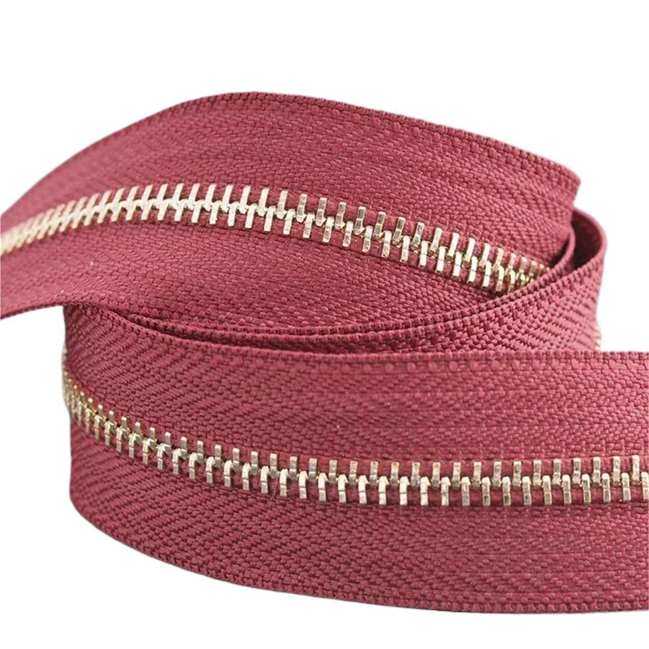 2 cremalleras de 1-5 yardas 5# for coser bolsa con cierre rollo bobina ropa abrigo cremallera Kit reparación accesorios DIY Para Abrigos y Chaquetas(WineRedGold,5Yards)