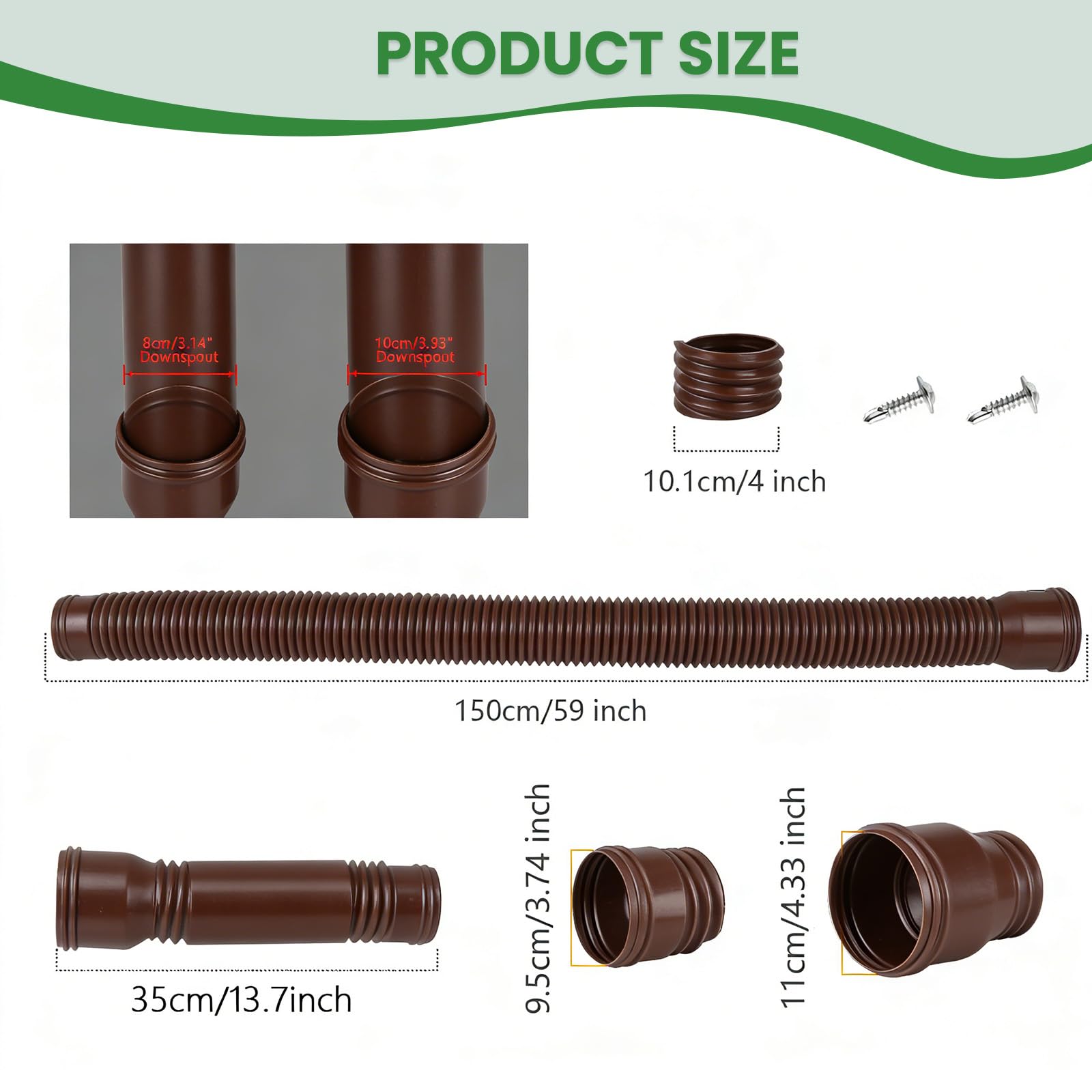 1 sztuka elastycznego przedłużacza do rury spustowej, zestaw okrągłego przyłącza do rury spustowej dla rury 80/100 mm, możliwość przedłużenia od 47 do 150 cm, przedłużacz do rury spustowej (brązowy, 1