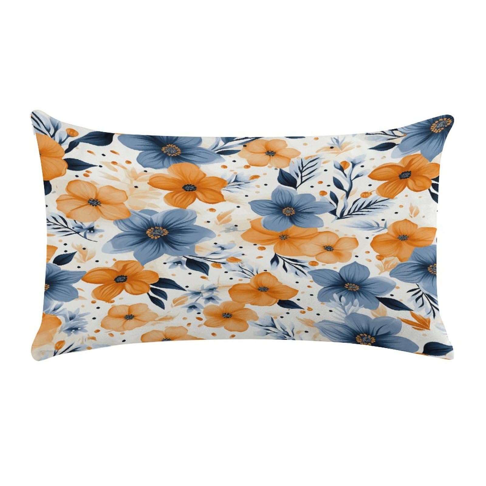 Blue and Orange Flowers on White Background Pillow Cover Super Soft Pillowcase Luxury Cozy Fuzzy Velvet Pillow Shams Breathable Standard Pillow Cases with Zipper Wrinkle-Free Pillow Cover 12 "×20 "