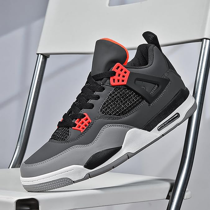 Men's Womens Air 4 Retro Classic Skate Shoes Trainers Fitness Basketball Shoes Casual Sneakers Work Running Walking Zapatos AY004 Black Gray UK 10