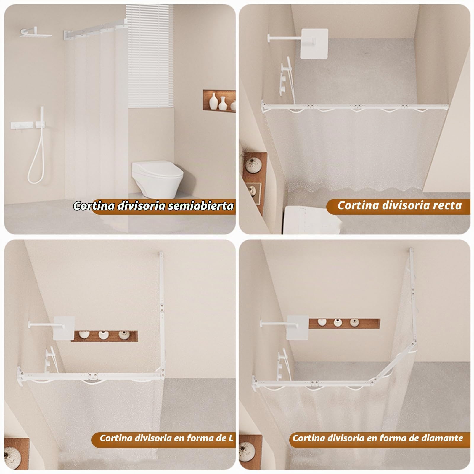 Barra Cortina Ducha Plegable con Cortina Ducha Transparente - Antimoho Impermeable, 2/3/4/5 Plegables, Ángulo Ajustable, Sin Taladro, Ahorrador de Espacio, para Baño Bañera(104 cm/40.9 in)