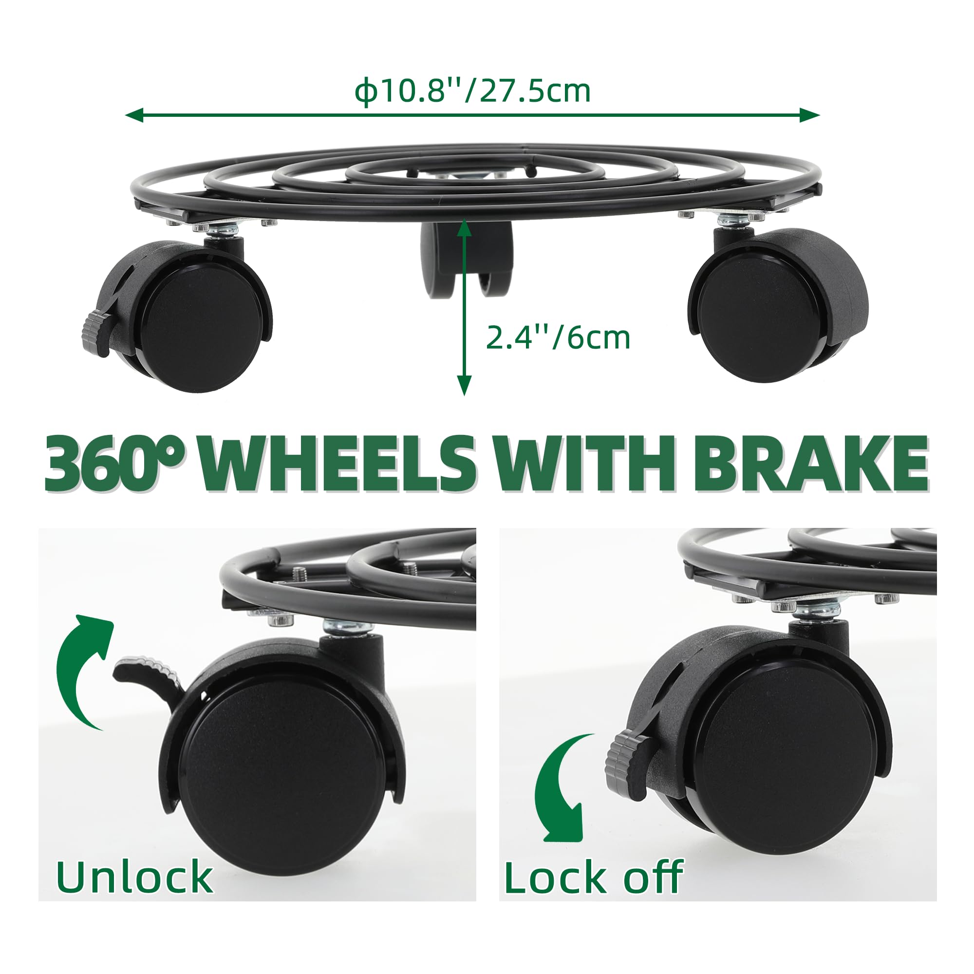 Runder Pflanzkübel aus Edelstahl mit Rollenwagen, Zwei Pflanzkübel, 25cm und 30cm, lackierte Oberfläche mit Anti-Fingerprint, leicht zu reinigen, für drinnen und draußen