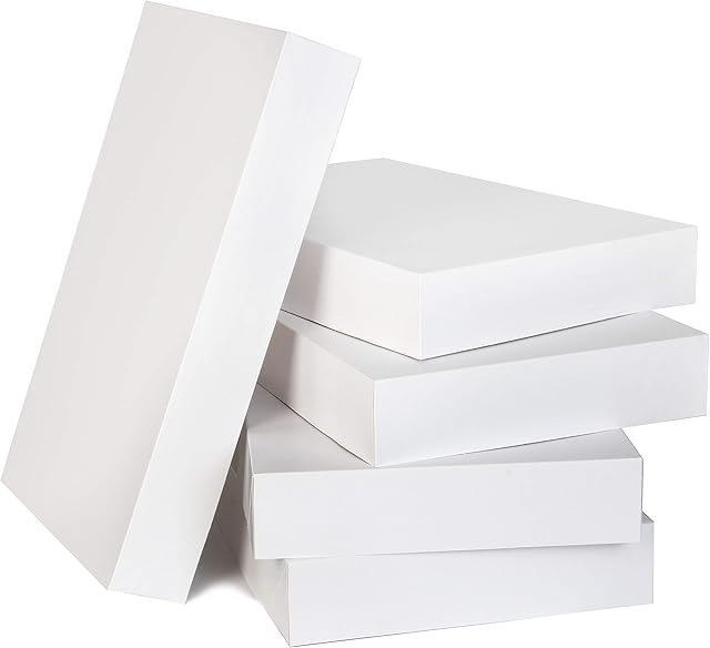 12 Pcs Christmas White Cardboard Gift Boxes with Tissue Paper & Lids for Holiday Festive Xmas Party Clothes Wrapping Present Boxes and DIY Dessert Boxes