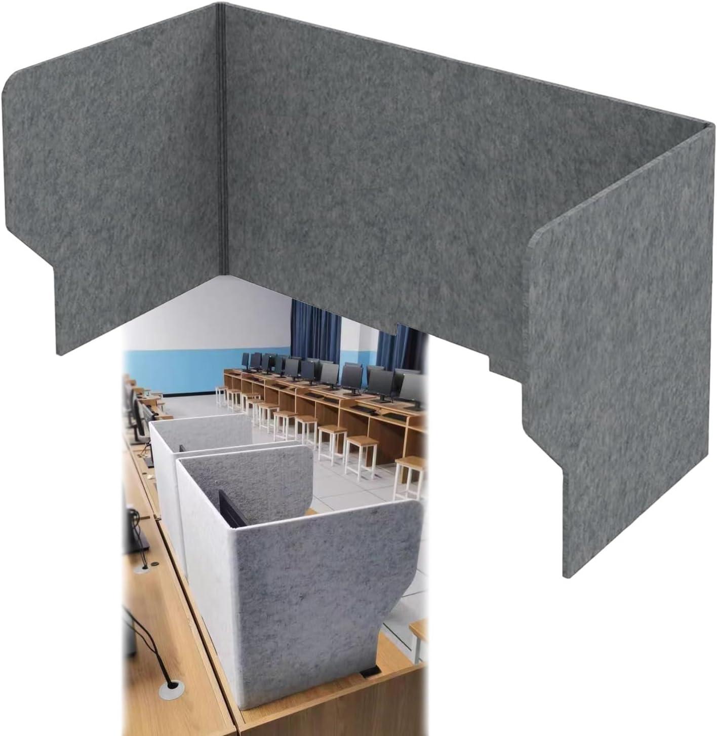 Portable 3-Panel Desk Divider Freestanding Sound Absorbing Room Partition Noise-Reduction Cubicle Wall for Home Office & Classroom (Dark Gray 80cm)