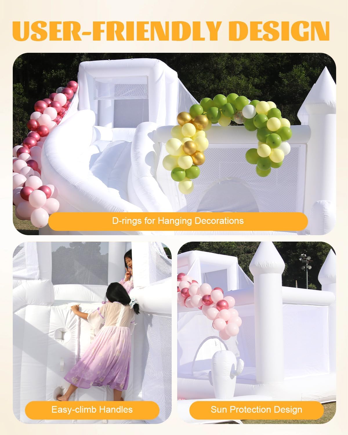 16FT White Bounce House for Adults Kids,Commercial PVC Large Inflatable Bounce House with Slide/Ball Pit/1100W Powerul Blower, Wedding Birthday Party Decorations, 16x14x11ft