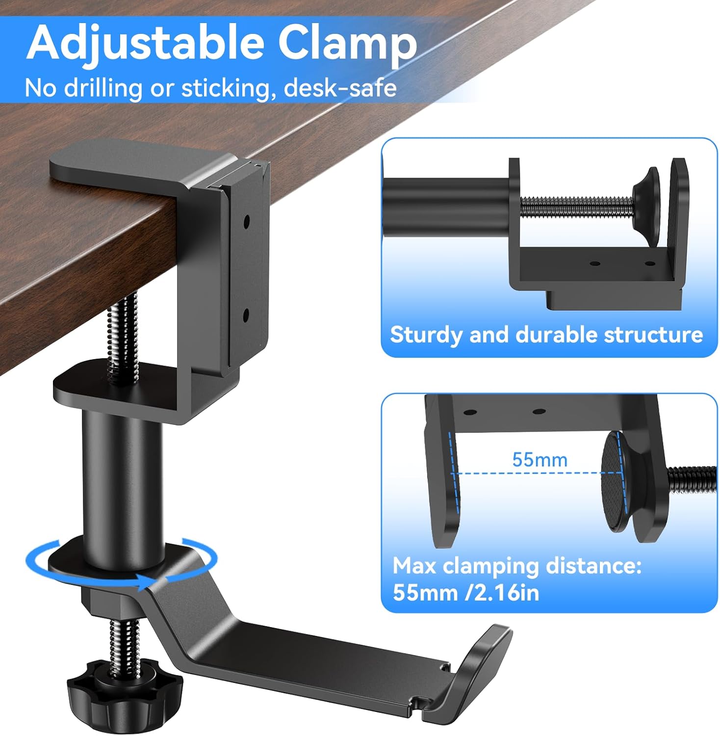 4 in 1 Desk Cup Holder with Storage - Clamp on Under Desk Headphone Hanger - Detachable Pen Cup Holder Desktop Storage for Desktop Attachments Accessories - Image 6