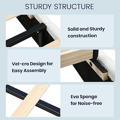 Miniatura 5 de Flolinda Base de cama tapizada de tamaño matrimonial con cabecera ajustable, plataforma moderna con listones de madera de tela Boucle, perfil bajo,