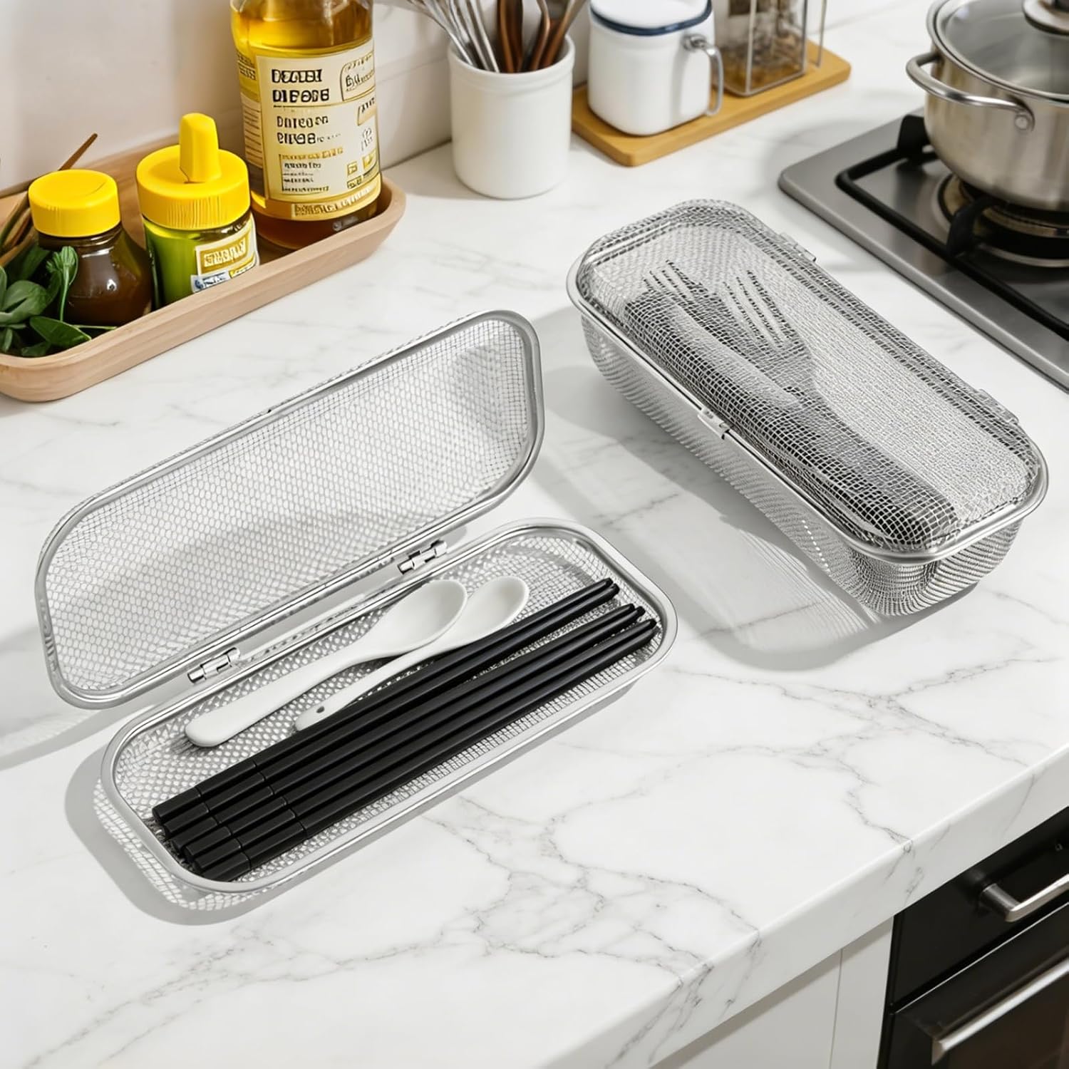 2Pcs Dishwasher Basket, Stainless Steel Bottle Dishwasher Basket, Replacement Utensil Mesh Drain for Small Items Pacifiers, Scoops, Forks, and Chopsticks Cleaning, 1 small and 1 large