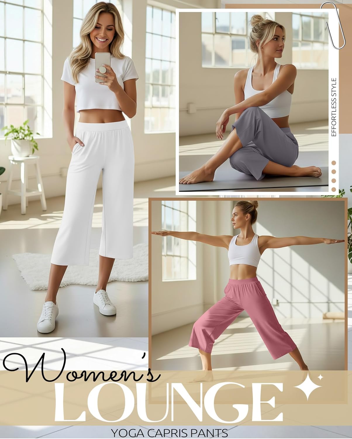 Neer 4 Pack Women's Capri Pants Wide Leg Capris Yoga Sweatpants Lounge Loose Fit High Waist Workout Cropped Pants with Pocket - Image 5