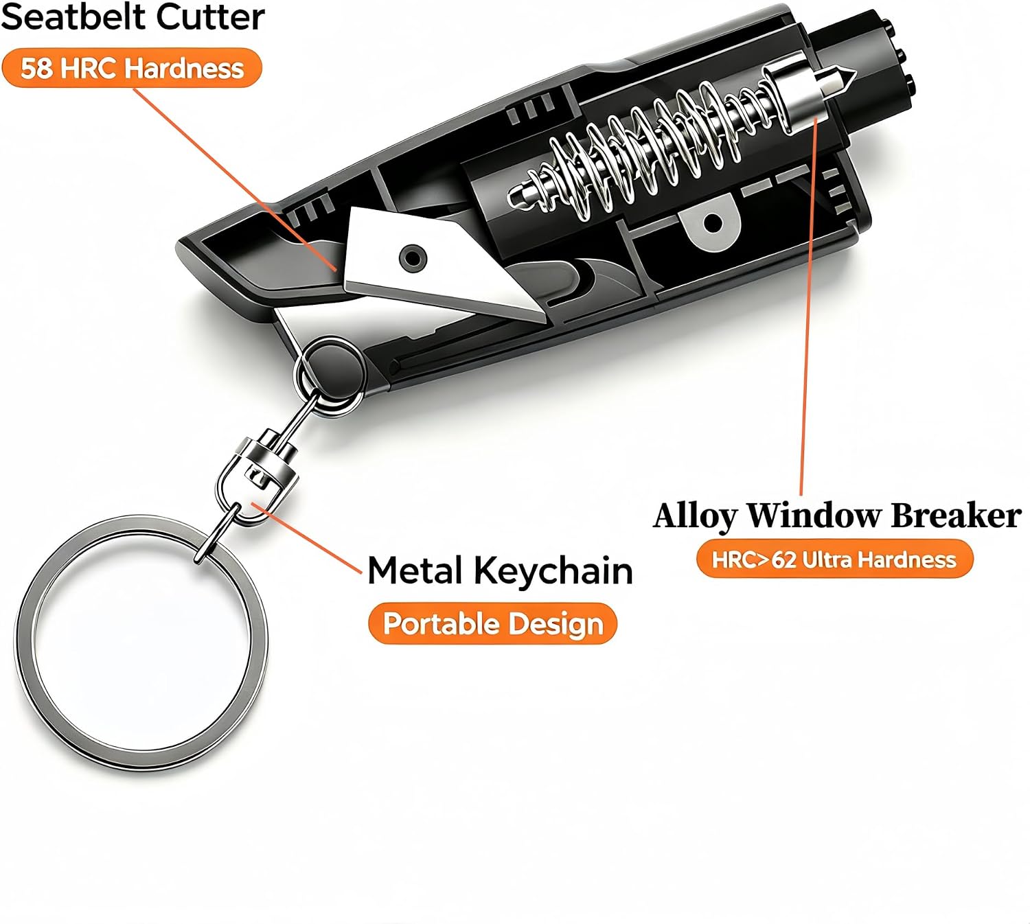 2-in-1 Window Breaker Seatbelt Cutter Keychain & Emergency Car Escape Tool