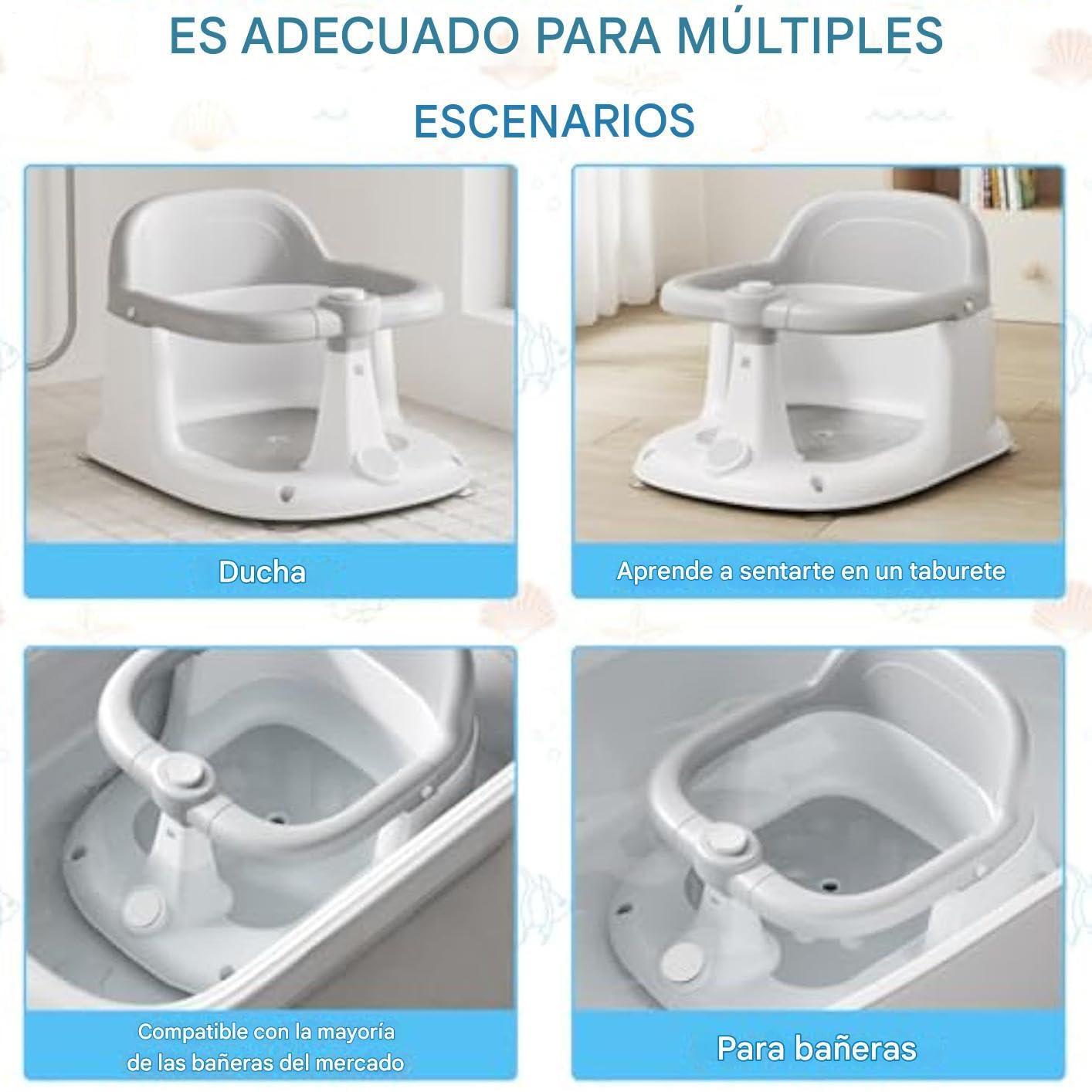 Silla de Baño para Sentarse Asiento Antideslizante de Ducha para Niños y | Silla de Bañera Portátil para Hogar Viajes Familias Conscientes de la Seguridad