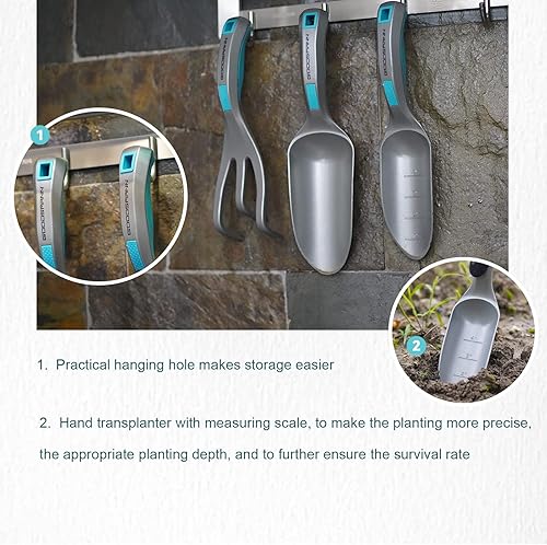 Miniatura 4 de GOODSMANN - Juego de herramientas de jardín, herramientas manuales de aluminio fundido a presión, 3 piezas, incluye paleta de mano, paleta de