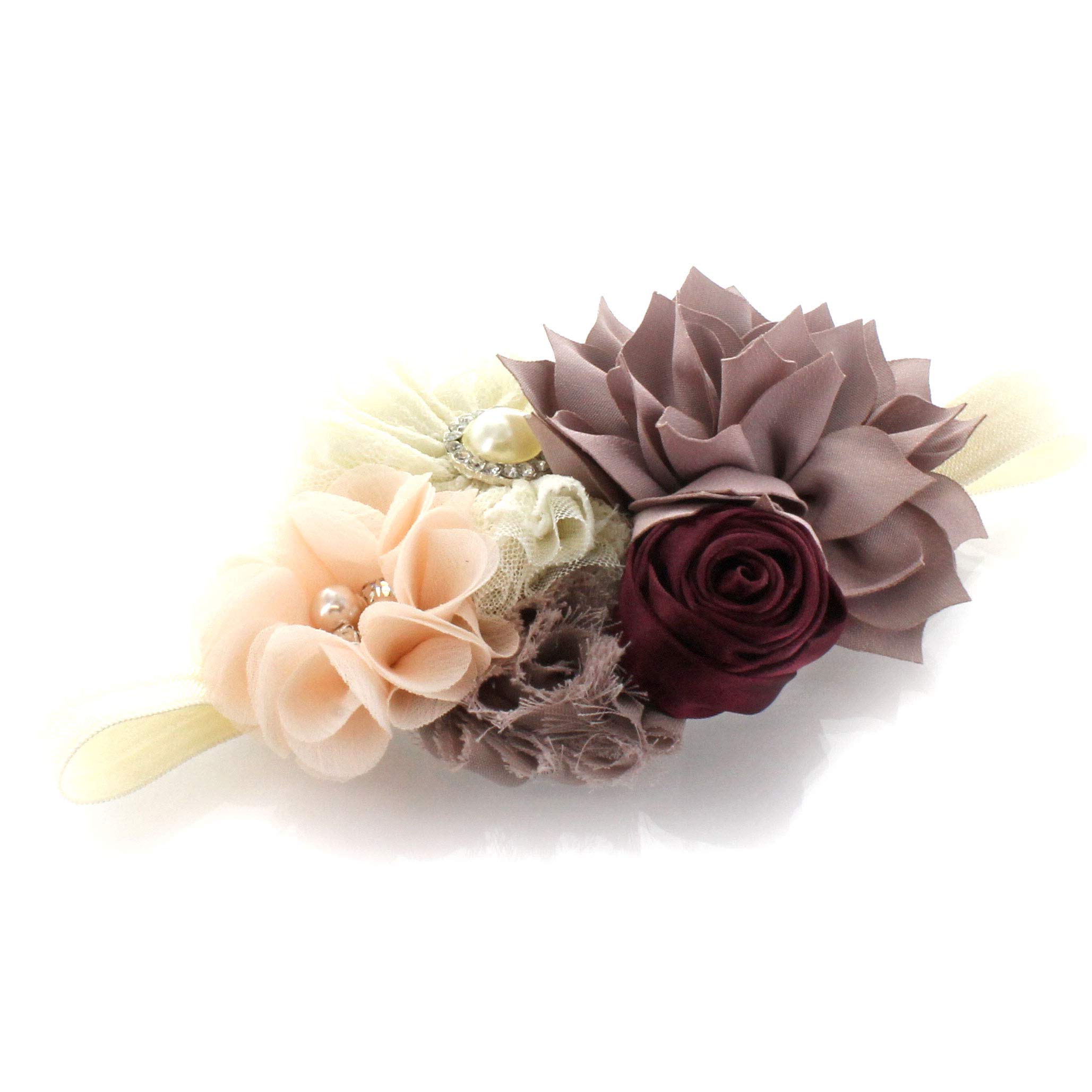 My Lello Baby Headband Shabby Fabric Flower Cluster Stretchy Elastic Vintage Mix