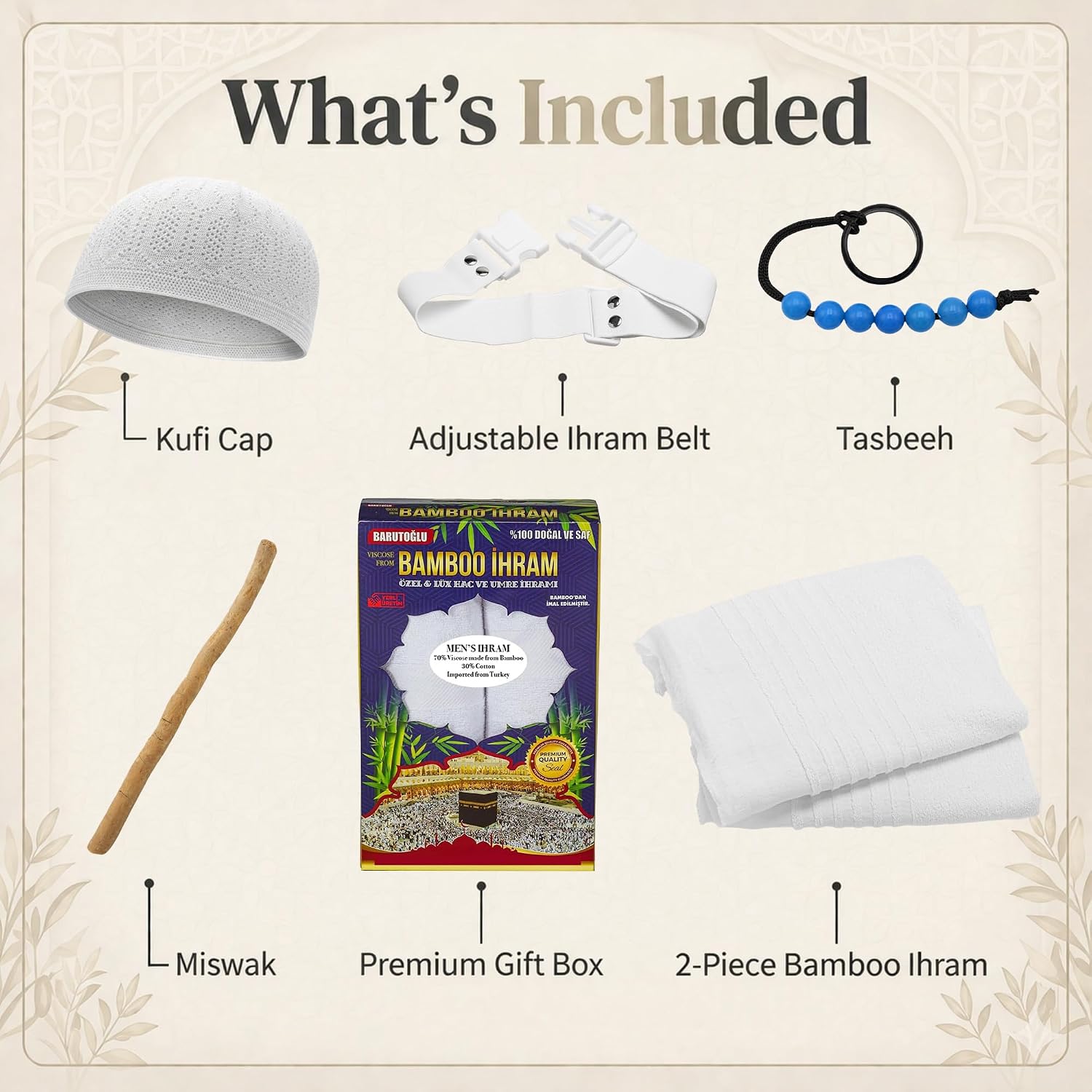 Modefa Islamic Men's Ihram for Umrah Men - Hajj Umrah Essentials - Ehram Ahram for Hajj 2 Piece Set - Seamless Viscose Made from Bamboo + Cotton Ihram Towel Set 110 x 220cm (Combo: 5 Piece)