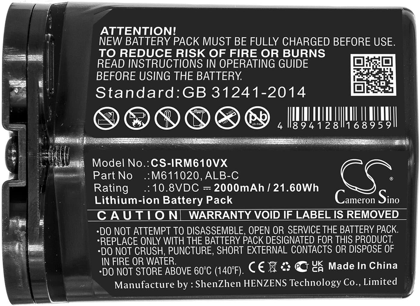 Cameron Sino Battery for iRobot Braava Jet M6 PN:iRobot ALB-C, M611020 2000mAh / 21.60Wh