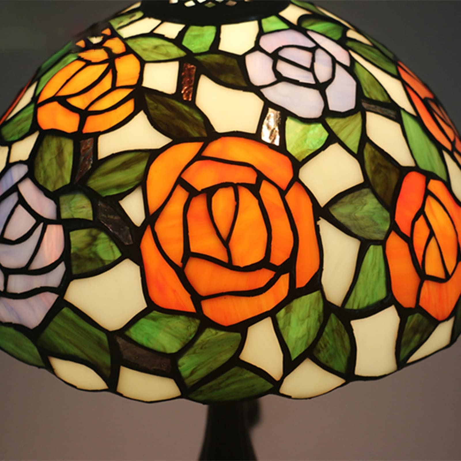 12-calowa lampa stołowa, ręcznie robiony klosz z różowego witrażu, lampka nocna w stylu pasterskim