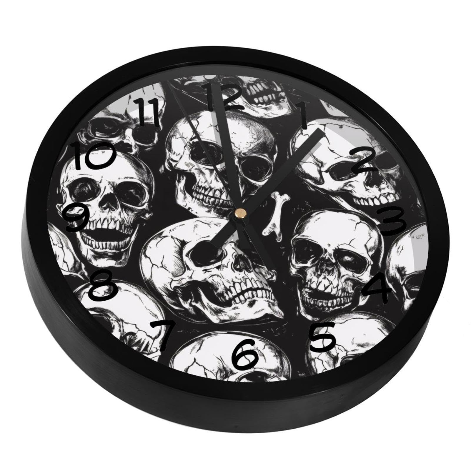Horloge murale silencieuse contre les insomnies avec design de crânes rock