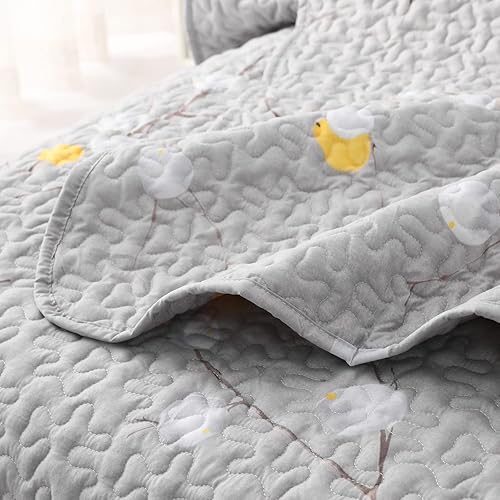 Miniatura 5 de DURLENGEN Juego de edredón floral tamaño King, 3 piezas, ramas grises con patrón de lunares amarillo turquesa para todas las estaciones, juego de