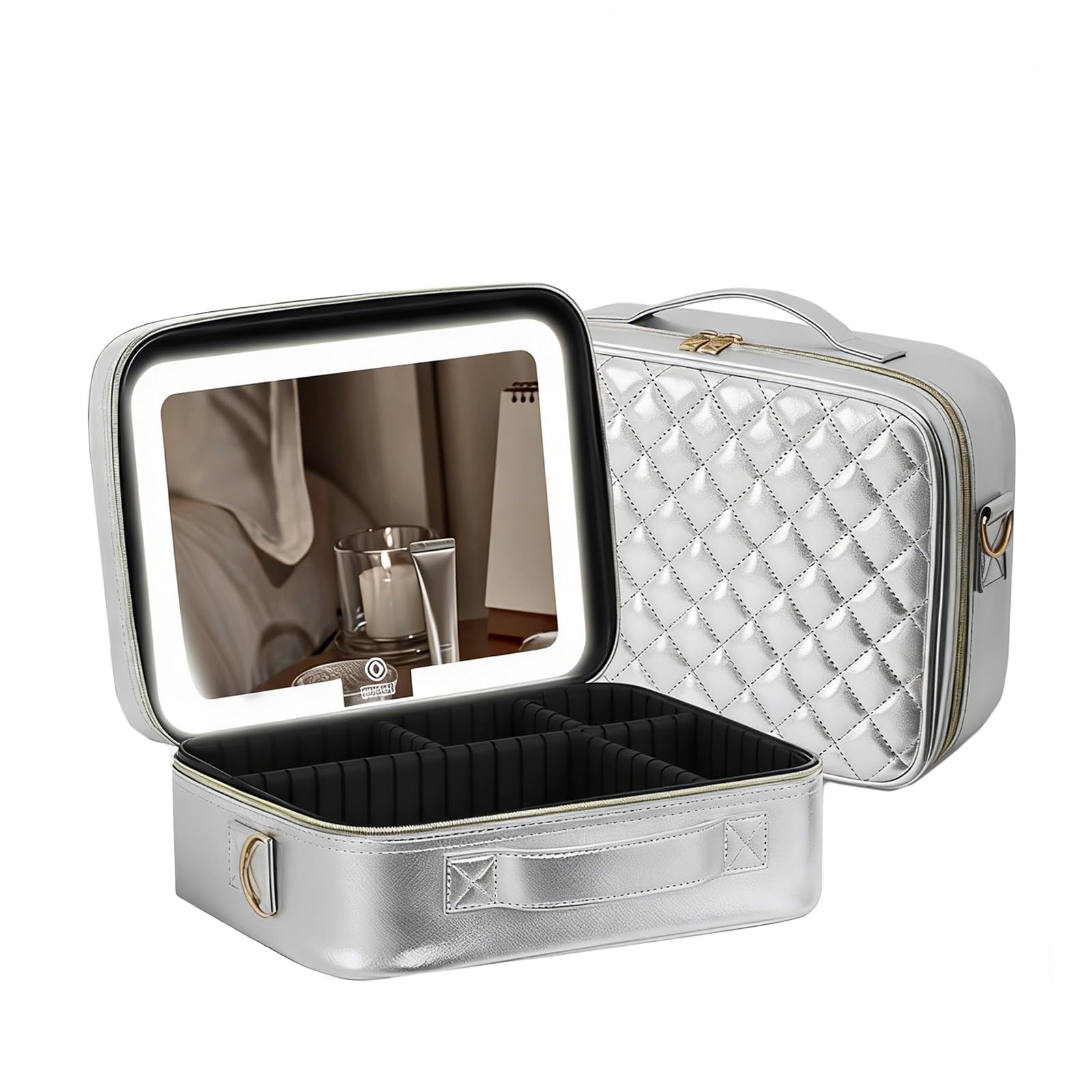 Borsa Per Il Trucco Da Viaggio Con Specchio Illuminato Partizionabile Makeup Train Case Cosmetic Make Up Organizer Bag Con 3 Modalità Di Colore Dimming Light Up Mirror