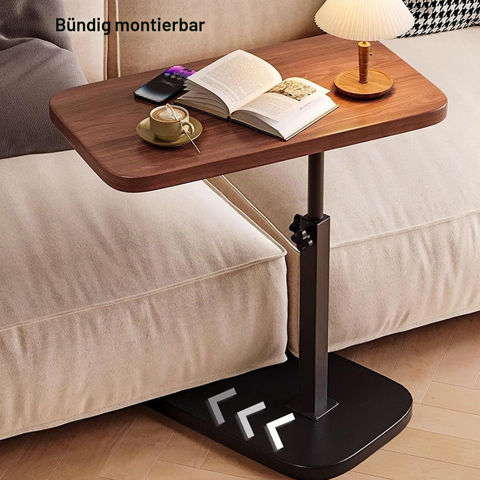Beistelltisch Holz Klein Couchtisch Sofatisch: C Form Höhenverstellbar Couch Mobiler Kaffeetisch Klein Side Table Laptop Stand für Wohnzimmer Schlafzimmer (Holzfarbe)