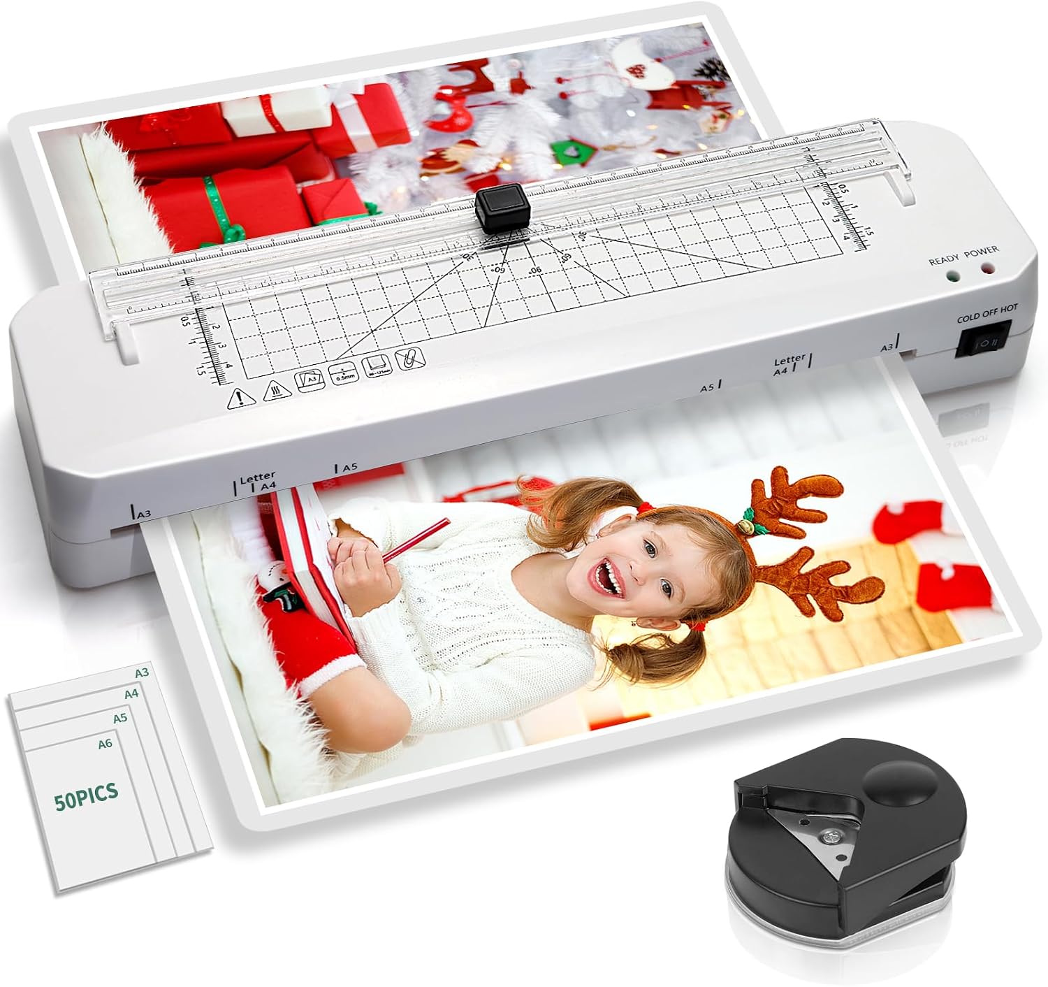 Laminator, A3 Laminator Machine with Built-in Trimmer, 70 Seconds Fast Warm-up, 13 Inch Cold Thermal Laminating with 50 Pouches and Corner Rounder for Teachers, NTC Technology for Home Office School