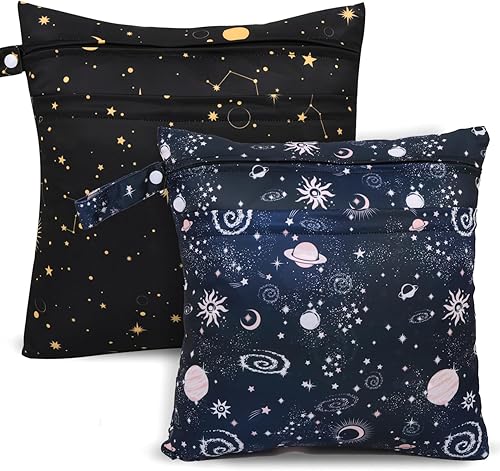 Miniatura 9 de 2 bolsas de tela para pañales húmedos y secos, bolsa impermeable reutilizable con 2 bolsillos con cremallera y asa, bolsas de lavandería lavables