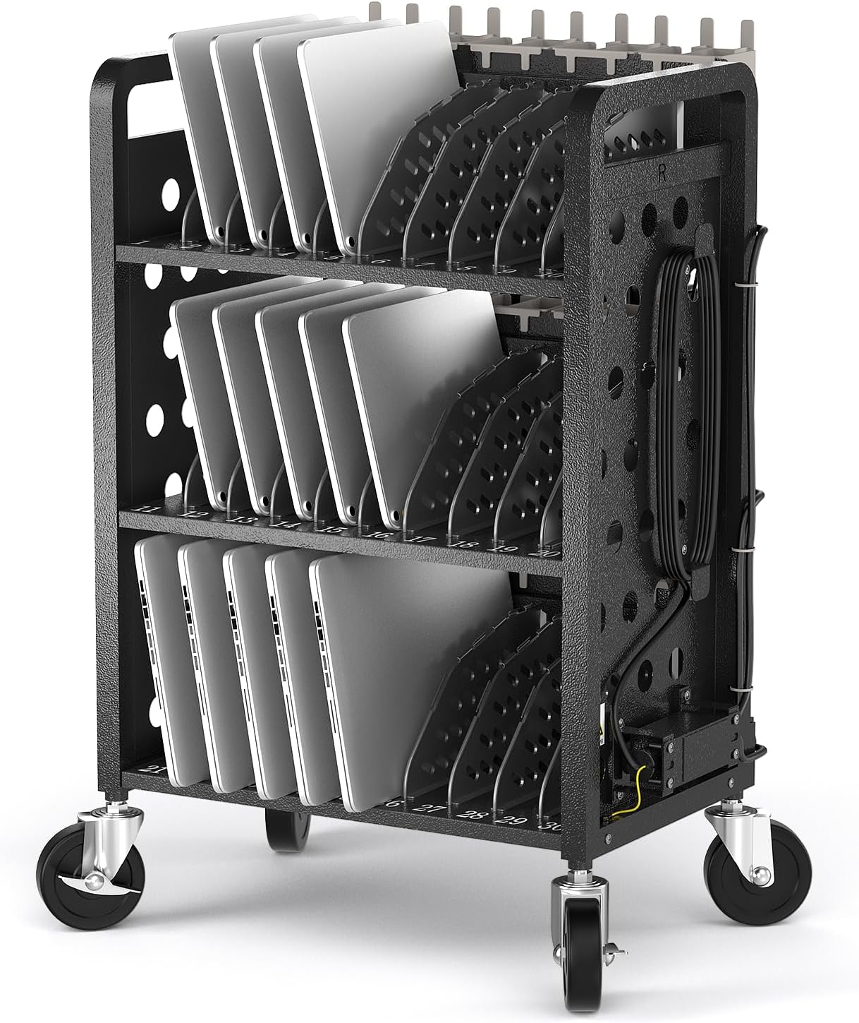POCHAR 30 Devices Open Laptop Charging Cart for iPads, Tablets - Laptop & Tablet Storage Carts for Classroom, Office - Chromebook Charging Station Cart with Cable Management & Surge Protection