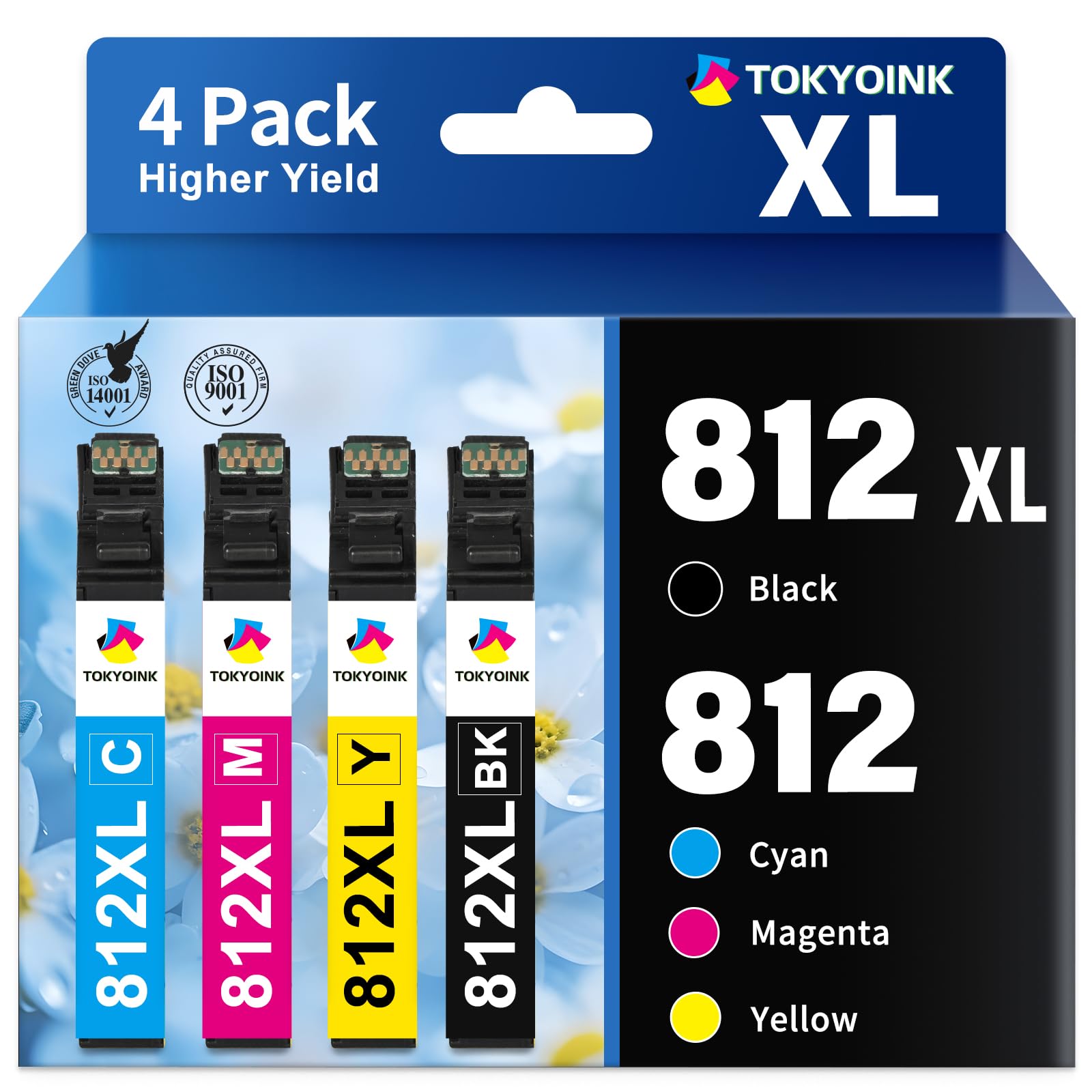 TOKYOINK812XL 812 Replacement for Epson 812XL Ink Cartridge Combo Pack 812 XL Ink Compatible with Epson Workforce Pro WF-7820 WF-7840 WF-7310 EC-C7000 Printer（812xl,4 Pack）