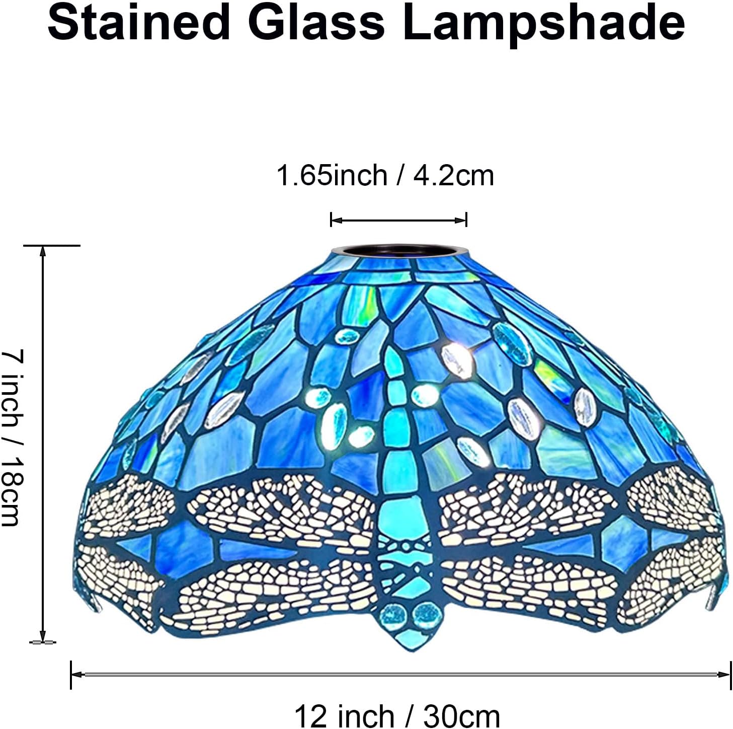 Dragonfly Lamp Shade Replacement Only 12 Inch Tiffany Style Stained Glass Lampshades, Vintage Green Blue Yellow Light Cover for Arched Floor Lamp, Torchiere Lamp, Pendant Light,Blue