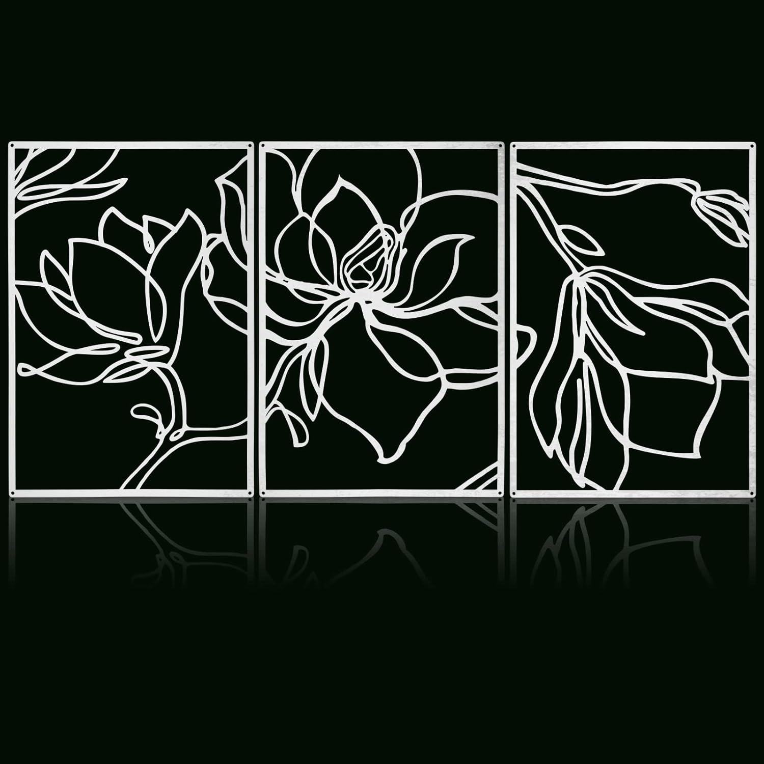 3 Panels Metal Flowers Wall Decor Modern Abstract Nature