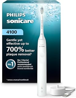 Philips Sonicare 4100 Electric Toothbrush: 700% Plaque Removal, Pressure Sensor, 2 Intensities, 14-Day Battery - White HX3681/23