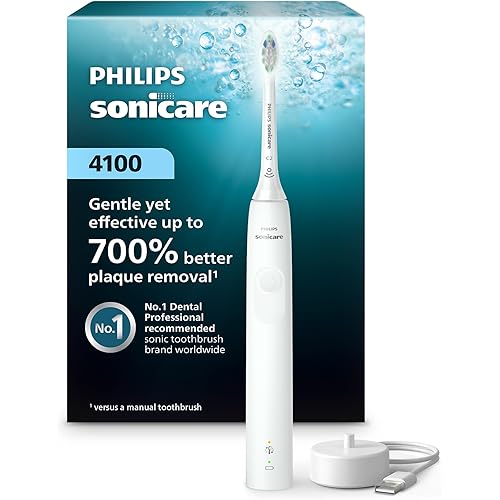 Philips Sonicare 4100 Series Electric Toothbrush - Sonic Toothbrush with Advanced Sonic Technology, Pressure Sensor, Two Intensity Settings, Smartimer & Quadpacer, White, Model HX3681/23