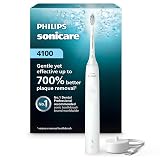 Philips Sonicare 4100 Rechargeable Electric Toothbrush, 1 Brush Head, White | 700% More Plaque Removal¹, Pressure Sensor, 2 Brush Settings, 2-Minute Guided Timer, 14-Day Battery, HX3681/23 1 Count (Pack of 1) White