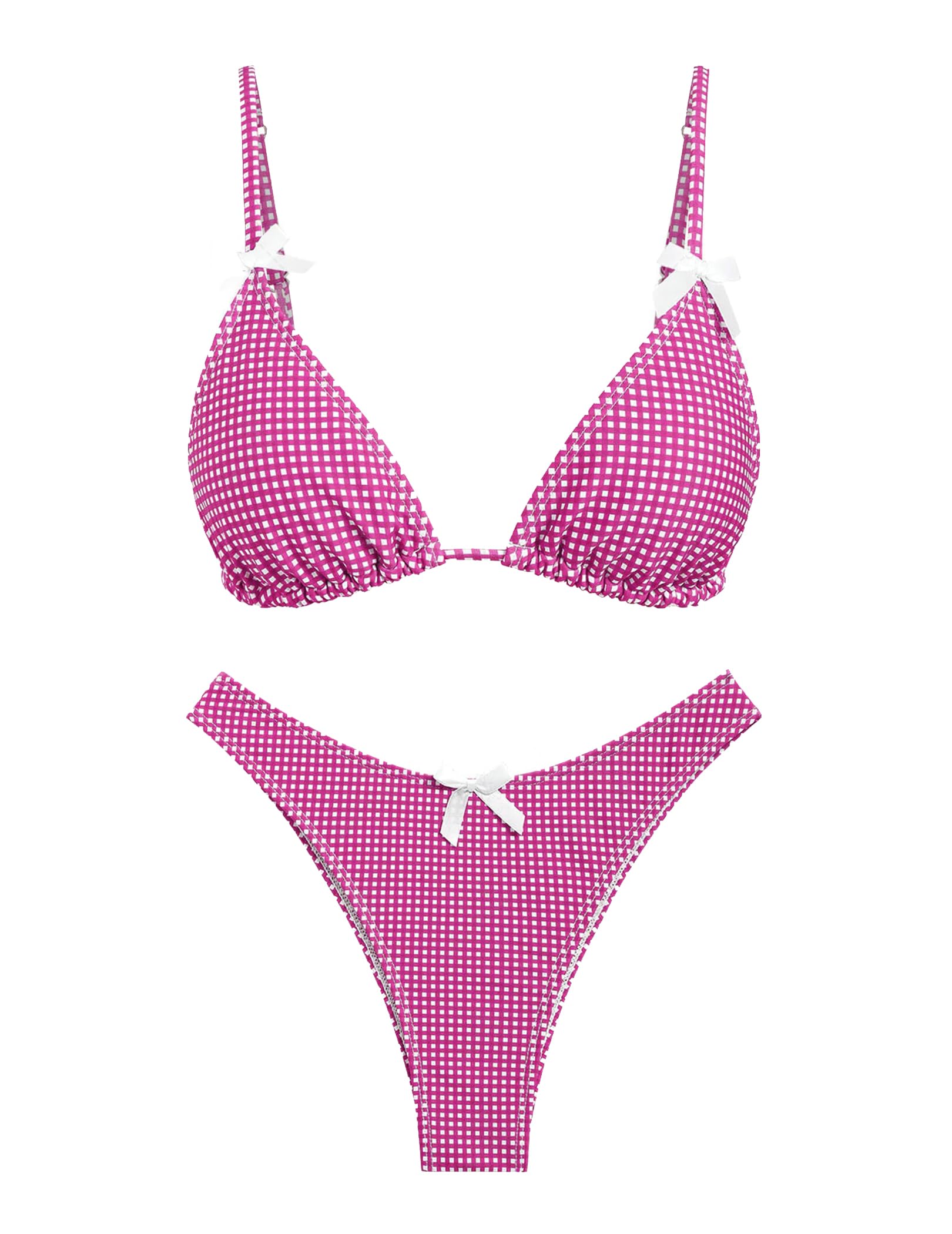 seamoly Women's Bikini Sets Tie Back Bowknot Two Piece Swimsuits Triangle Thong Bathing Suit Gingham Floral Cherry Printing-picture-42
