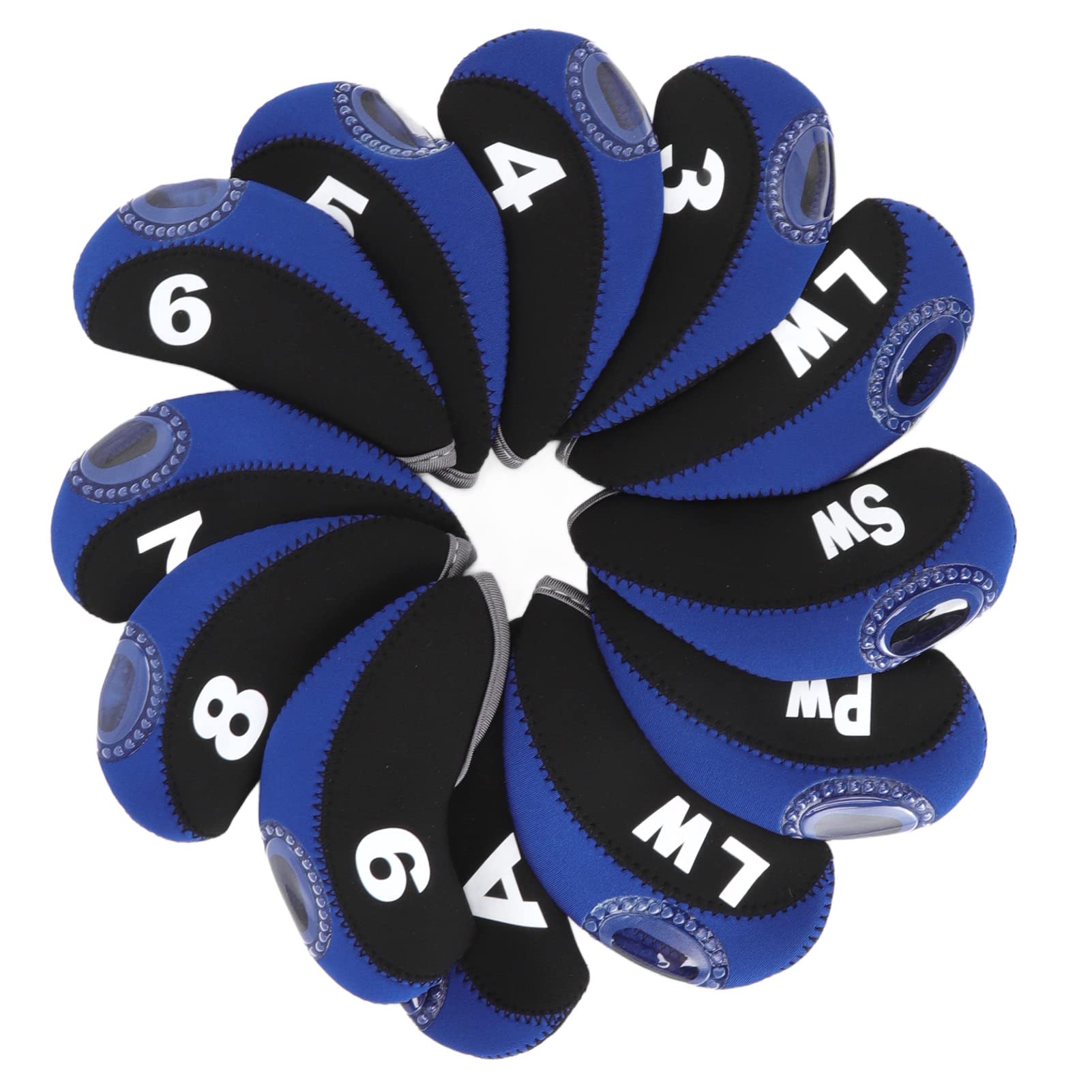 Couvre Têtes De Clubs De Golf 12 Pièces, Couvre Têtes De Protection Numérotés pour Poteaux De Fer,Couvre Fer Golf(Bleu Saphir Noir)